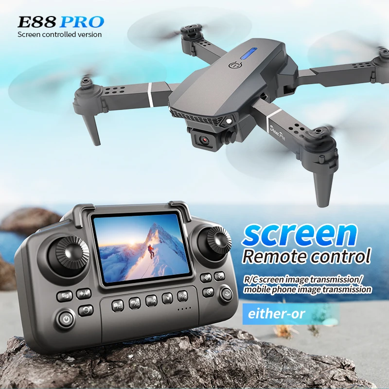 Drone Camera Hd - プロフェッショナルE88 PROドローン、スクリーン付き8K HDカメラ、WiFi FPV、折りたたみ式RCクアッドコプター、子供と大人向けのアウトドアギフト